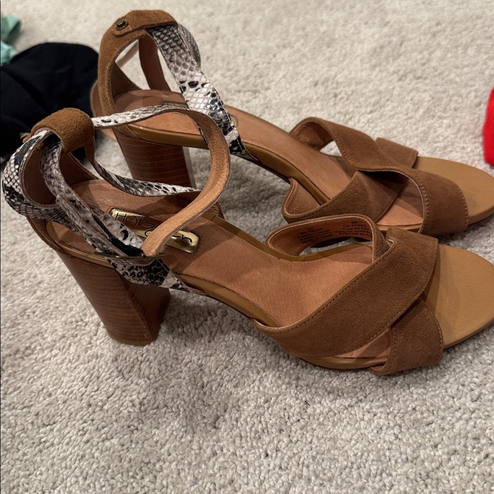 Halogen Brown and Patterned Block Heel Sandals